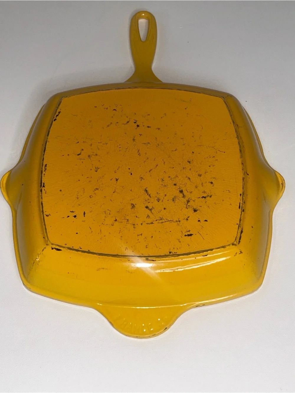 LE CREUSET Grill Pan Yellow Enameled Cast Iron Square 9 inch with Handle Slillet
